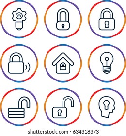 Keyhole icons set. set of 9 keyhole outline icons such as opened lock