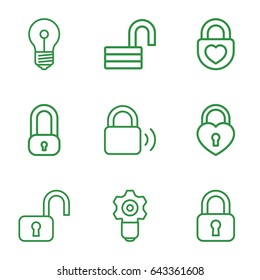 Keyhole icons set. set of 9 keyhole outline icons such as opened lock