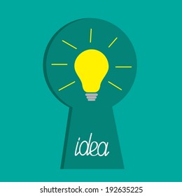 Keyhole and idea light bulb inside. Flat design. Vector illustration.