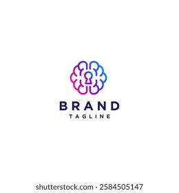 Keyhole Inside Brain Icon Logo Design. Brain Lines and Keyhole In The Middle Logo Design.