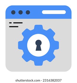 Keyhole inside gear on webpage, icon of secure web setting 