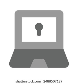 Keyhole inside laptop denoting icon of secure laptop, computer security