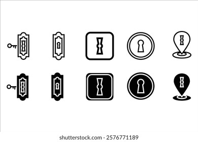 Keyhole and key folder icon set. black on white background. Mysterious door key. Vector