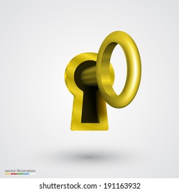 Keyhole with key gold. Vector