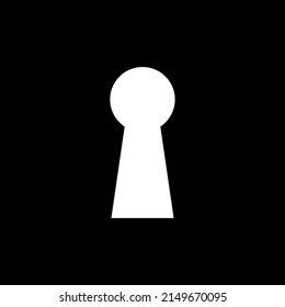 Keyhole. Key hole icon. Door keyhole. Shape of lock of door. White key hole isolated on black background. Logo for home and entrance. Vector.