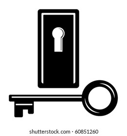 Keyhole and key pictogram. Monochromatic vector illustration