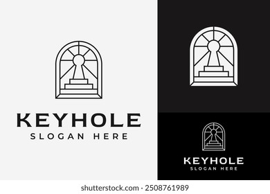 Keyhole Key Secure Safe Lock Protection Boho Emblem Badge Aesthetic Logo Design Branding Template