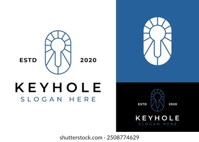 Keyhole Key Secure Safe Lock Protection Boho Emblem Badge Aesthetic Logo Design Branding Template