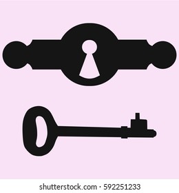 Keyhole, key, vector silhouette isolated