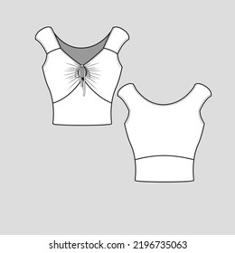 Keyhole Knotted Crop top gathering neck keyhole knot sleeveless cropped Fashion cad  flat sketch drawing template design