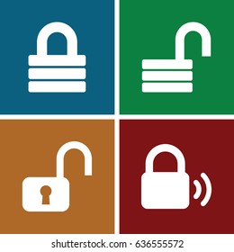 Keyhole, lock icon set. set of 4 keyhole filled icons such as lock, opened lock