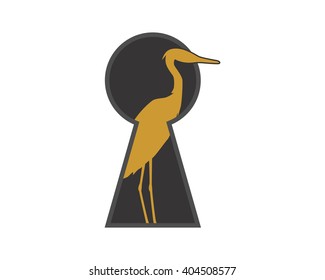 keyhole locked door stork heron crane egret silhouette image icon