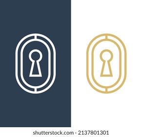 Keyhole logo design, lock symbol vector, line art style illustration