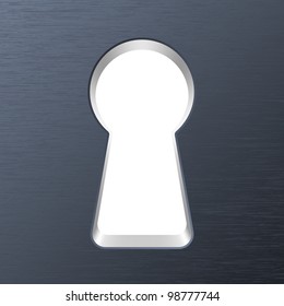 Keyhole in a metal door. Vector