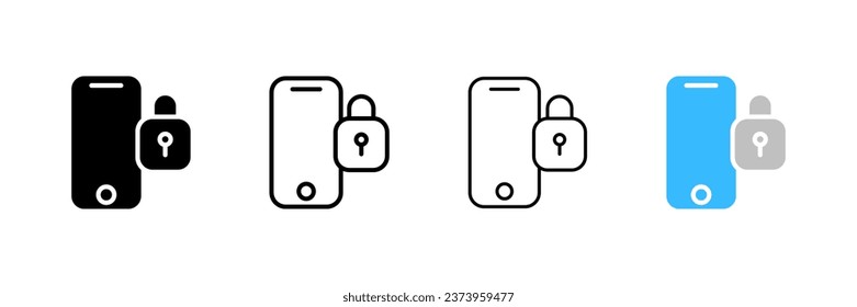 Keyhole near the phone screen. Different styles, phone access icons, phone protection icons. Vector icons