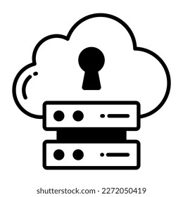 Keyhole on cloud with data server denoting vector of secure data backup