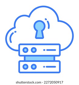 Keyhole on cloud with data server denoting vector of secure data backup