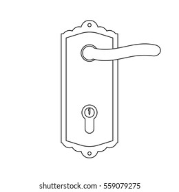 Keyhole on door knob in frame. Line icon. Vector illustration.