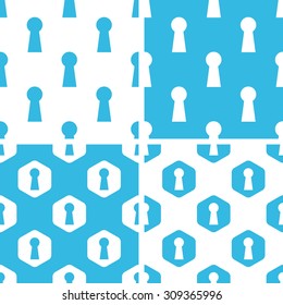 Keyhole patterns set, simple and hexagon, blue and white