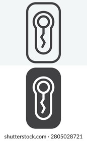 Keyhole picklock icon with vertical lock slot in line and solid different style. Outline and solid icon vector sign, symbol with editable stroke keyhole picklock.