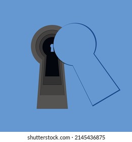 keyhole with several stages of access; secure locking system; personal information safety; created in flat on a blue background