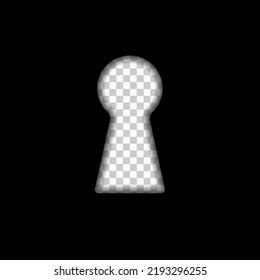 Keyhole with shadow on transparent background. Peek through the keyhole. Vector illustration.