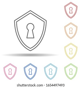 Keyhole in the shield in multi color style icon. Simple thin line, outline vector of virus antivirus icons for ui and ux, website or mobile application