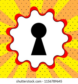 Keyhole sign. Black icon in a bubble on a yellow background pop art. Vector.