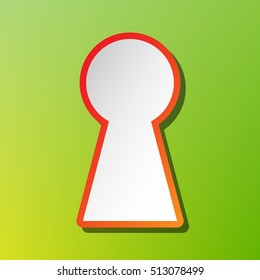 Keyhole sign illustration. Contrast icon with reddish stroke on green background.