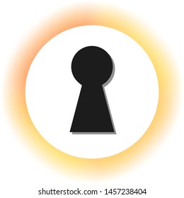 Keyhole sign illustration. Dark icon with shadow on the glowing circle button. Illustration.