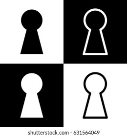 Keyhole sign illustration. Vector. Black and white icons and line icon on chess board.