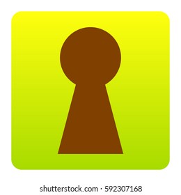 Keyhole sign illustration. Vector. Brown icon at green-yellow gradient square with rounded corners on white background. Isolated.
