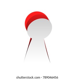 Keyhole sign illustration. Vector. Detachable paper icon with red body stock. Isolated.