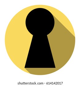 Keyhole sign illustration. Vector. Flat black icon with flat shadow on royal yellow circle with white background. Isolated.