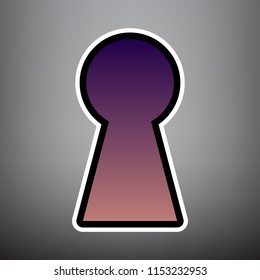 Keyhole sign illustration. Vector. Violet gradient icon with black and white linear edges at gray background.