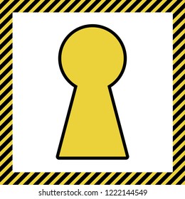 Keyhole sign illustration. Vector. Warm yellow icon with black contour in frame named as under construction at white background. Isolated.