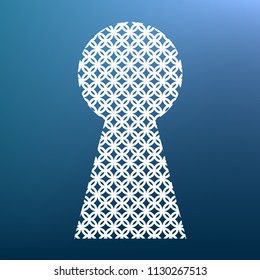 Keyhole sign illustration. Vector. White textured icon at lapis lazuli gradient background.