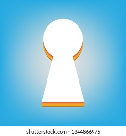 Keyhole sign illustration. Vector. White icon with 3d warm-colored gradient body at sky blue background.