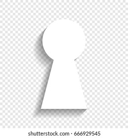 Keyhole sign illustration. Vector. White icon with soft shadow on transparent background.
