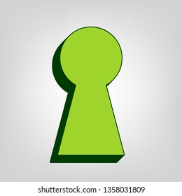 Keyhole sign illustration. Vector. Yellow green solid icon with dark green external body at light colored background.