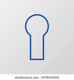Keyhole simple icon, vector. Flat design. Paper cut design. Cutted blue symbol with shadow. Gray background.ai