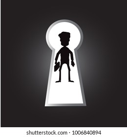 Keyhole success and business man for exit way or Keyhole success symbol flat icon for apps and websites