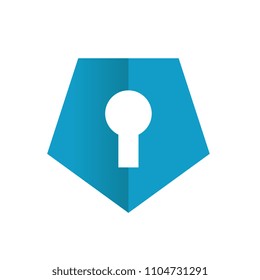Keyhole Symbol and Blue Pentagon Shape, Icon Concept, Vector Logo Design