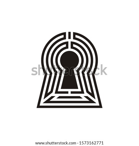 Keyhole symbol with a maze surrounding it. Minimalist design logo flat design modern, sophisticated, vintage. -Vector
