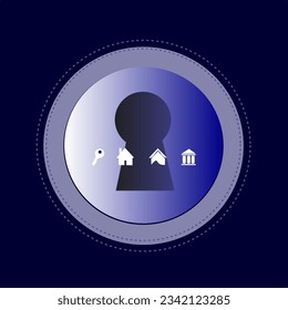 Keyhole templates, round and rectangular key holes for locker, door handle or padlock. Detailed steel or blue colored mockup isolated on dark background, Realistic 3d vector illustration, 