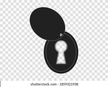 Keyhole with through hole with shadow, with lid. Vector overlay Template. Object on an isolated transparent background.