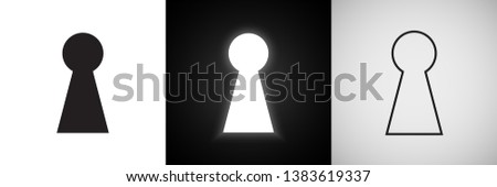 Keyhole vector icons. Door key hole with light glow silhouette and outline symbols