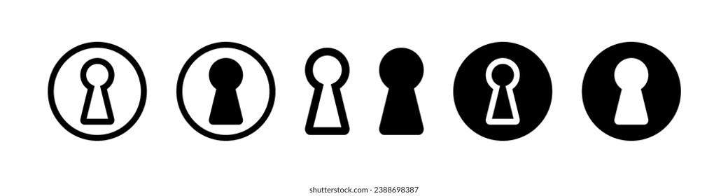 Juego de iconos de vector de agujeros clave. Ilustración clave del agujero. Colección de signos de bloqueo, candado, símbolo de puerta.