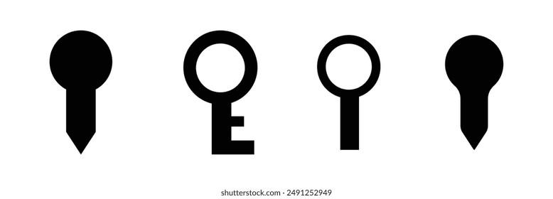 Keyhole vector icons set. Key hole illustration. Lock sign collection, padlock, door symbol.