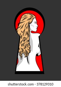Keyhole, which can be seen a beautiful girl